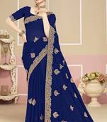 Navy blue sequin embroidered work georgette designer saree for women