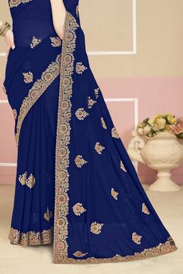 Navy blue sequin embroidered work georgette designer saree for women 5