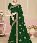 Green sequin embroidered work georgette designer saree for women