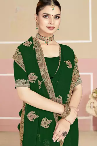 Green sequin embroidered work georgette designer saree for women