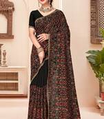 Black kashmiri resham embroidery work georgette saree for women