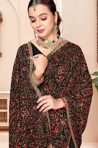 Black kashmiri resham embroidery work georgette saree for women
