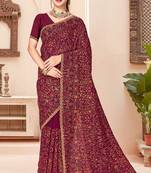 Wine kashmiri resham embroidery work georgette saree for women