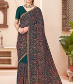 Teal blue kashmiri resham embroidery work georgette saree for women