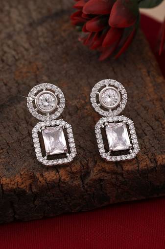Silver color american diamond earrings