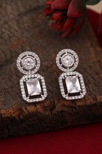 Silver color american diamond earrings