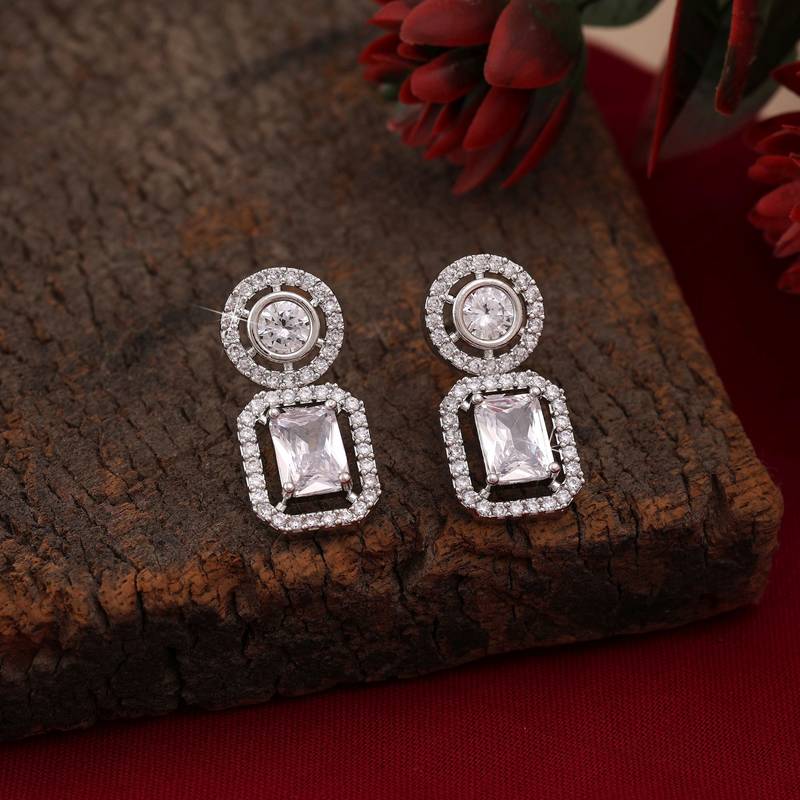 Silver color american diamond earrings