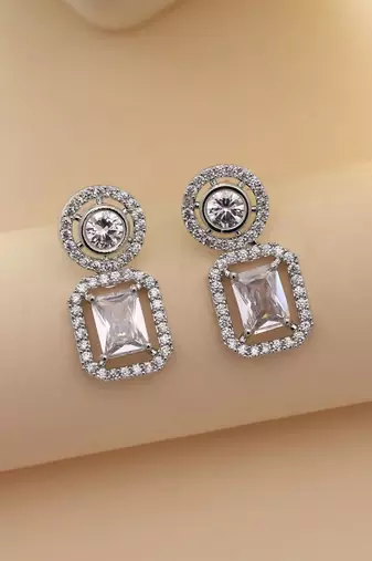 Silver color american diamond earrings