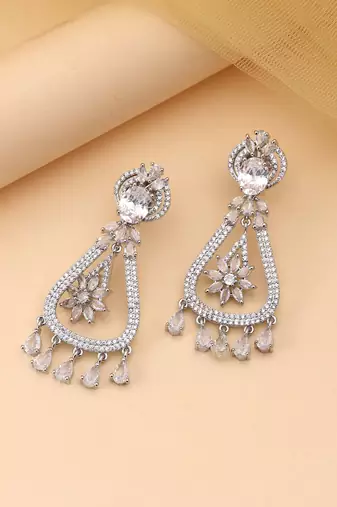 Silver color american diamond earrings
