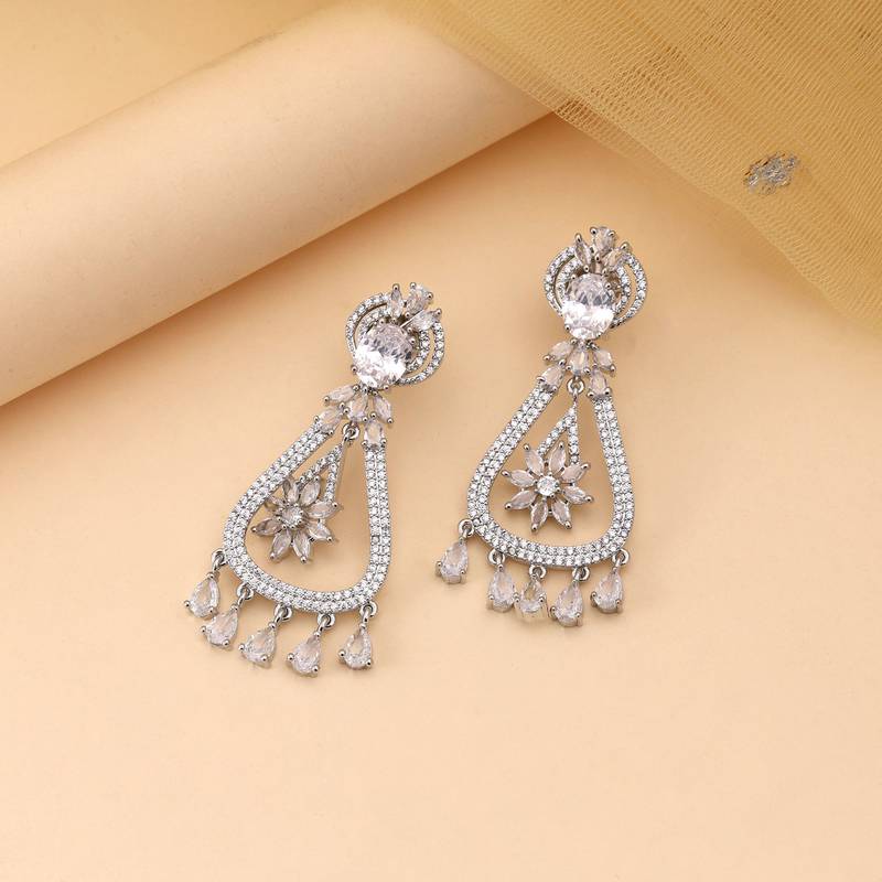 Silver color american diamond earrings