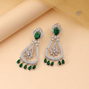 Green color american diamond earrings 1