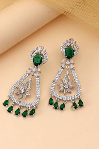 Green color american diamond earrings