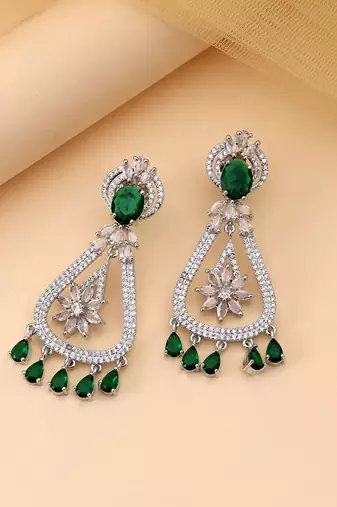 Green color american diamond earrings