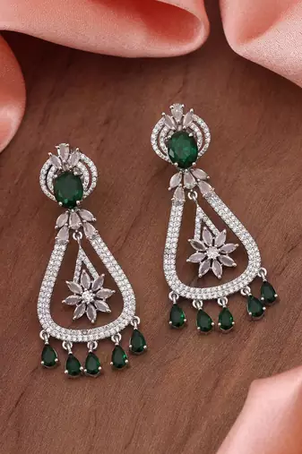 Green color american diamond earrings