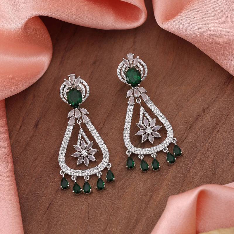 Green color american diamond earrings
