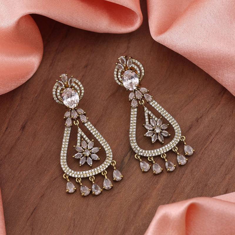 White color american diamond earrings