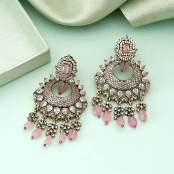 Pink color american diamond earrings 1