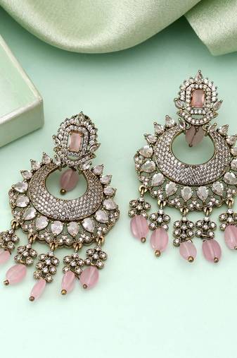 Pink color american diamond earrings