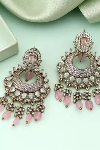 Pink color american diamond earrings