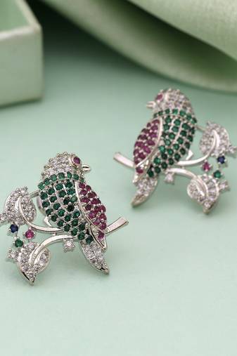 Rani & green color american diamond earrings