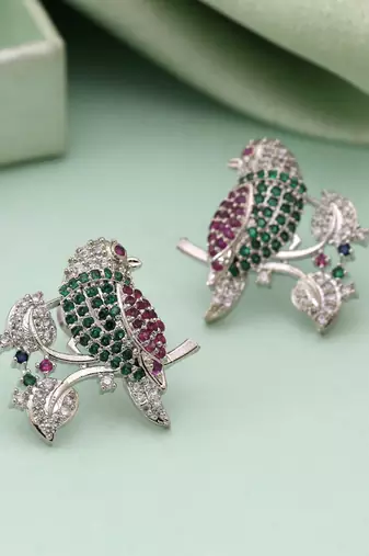 Rani & green color american diamond earrings