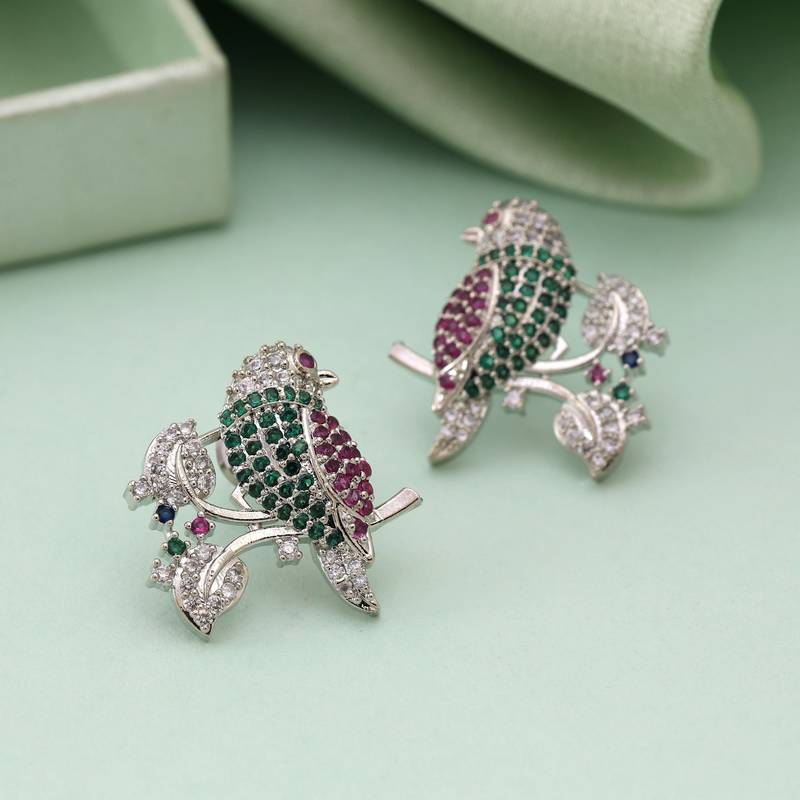 Rani & green color american diamond earrings