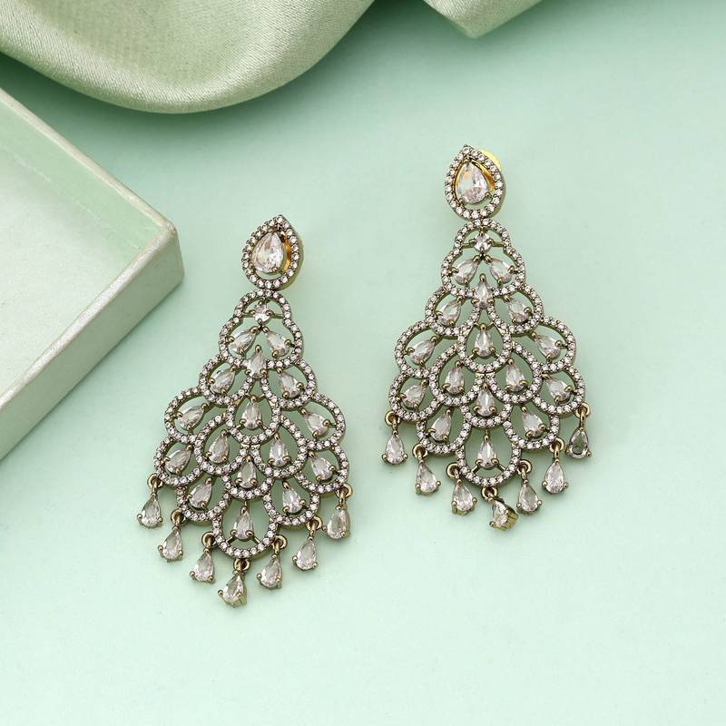 White color american diamond earrings