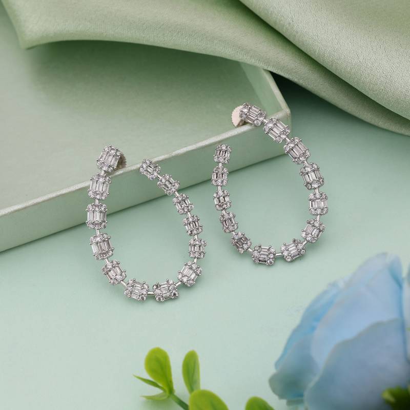 Silver color american diamond earrings