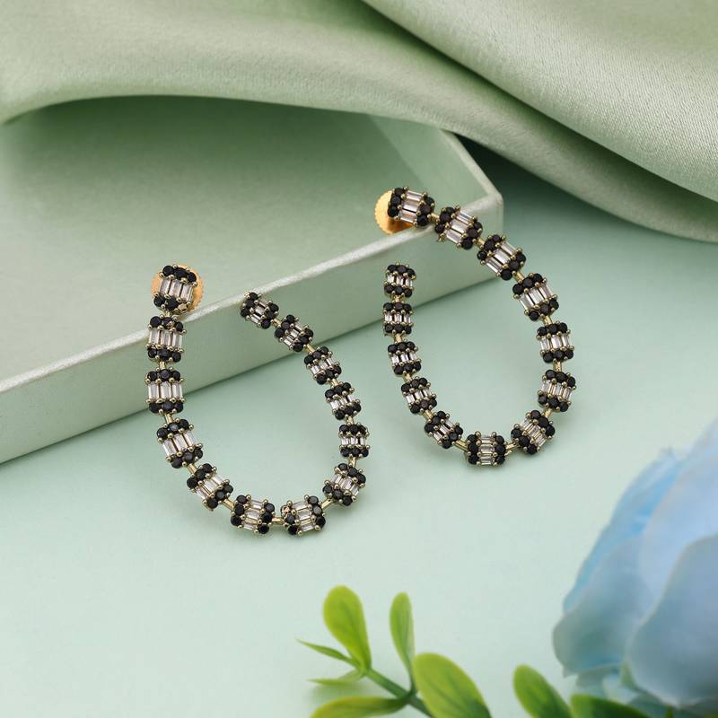 Black color american diamond earrings