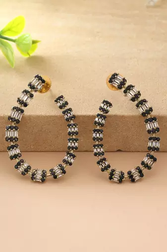 Black color american diamond earrings