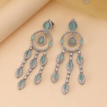 Pista green color american diamond earrings 1
