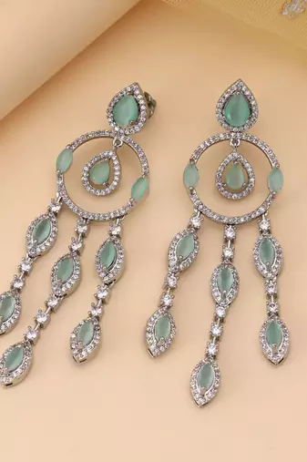 Pista green color american diamond earrings