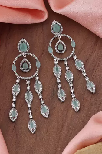 Pista green color american diamond earrings