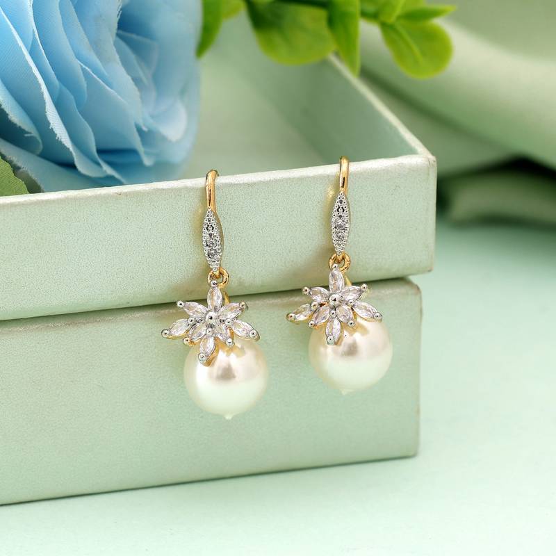 White color american diamond earrings