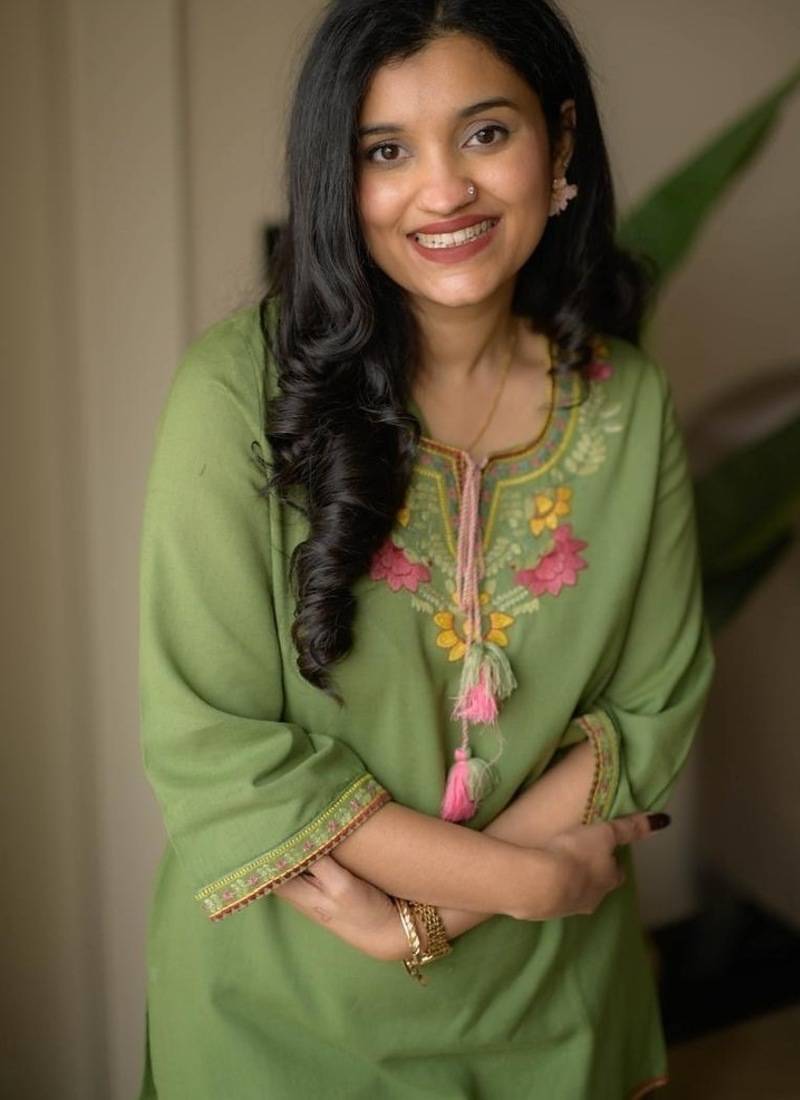 Floral embroidered round neck pure cotton co-ord set