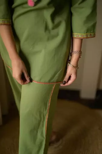 Floral embroidered round neck  cotton co-ord set