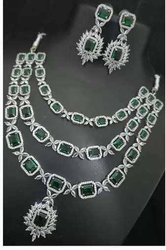 Premium quality aaa cz stones silver plated jewellery set