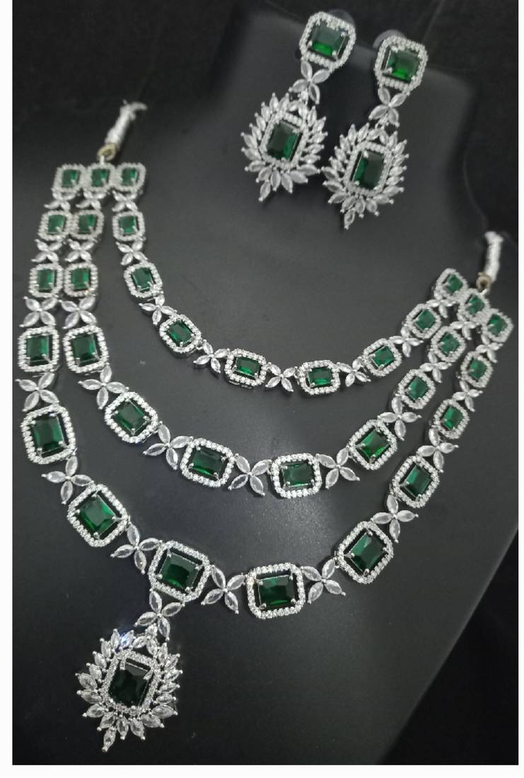 Premium quality aaa cz stones silver plated jewellery set