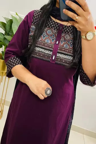 Floral embroidered round neck  cotton kurta trosuer & dupatta set