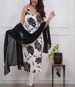 Floral embroidered round neck pure cotton kurta trosuer & dupatta set