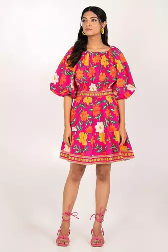 Marseille dress multicolour printed pure cotton midi dress