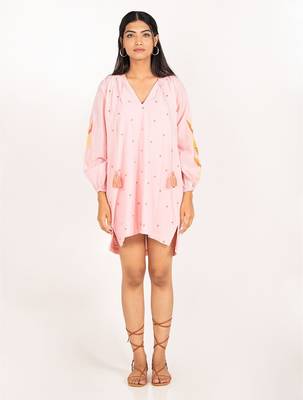 Phuket dress light pink embroidered pure cotton mini dress 1