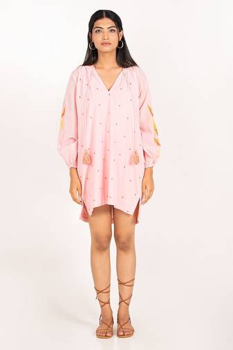 Phuket dress light pink embroidered pure cotton mini dress