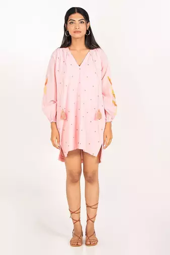 Phuket dress light pink embroidered pure cotton mini dress