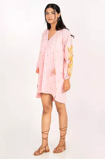 Phuket dress light pink embroidered pure cotton mini dress