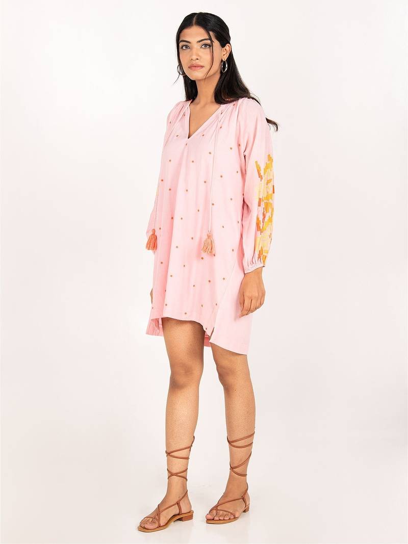 Phuket dress light pink embroidered pure cotton mini dress