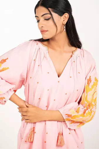 Phuket dress light pink embroidered pure cotton mini dress