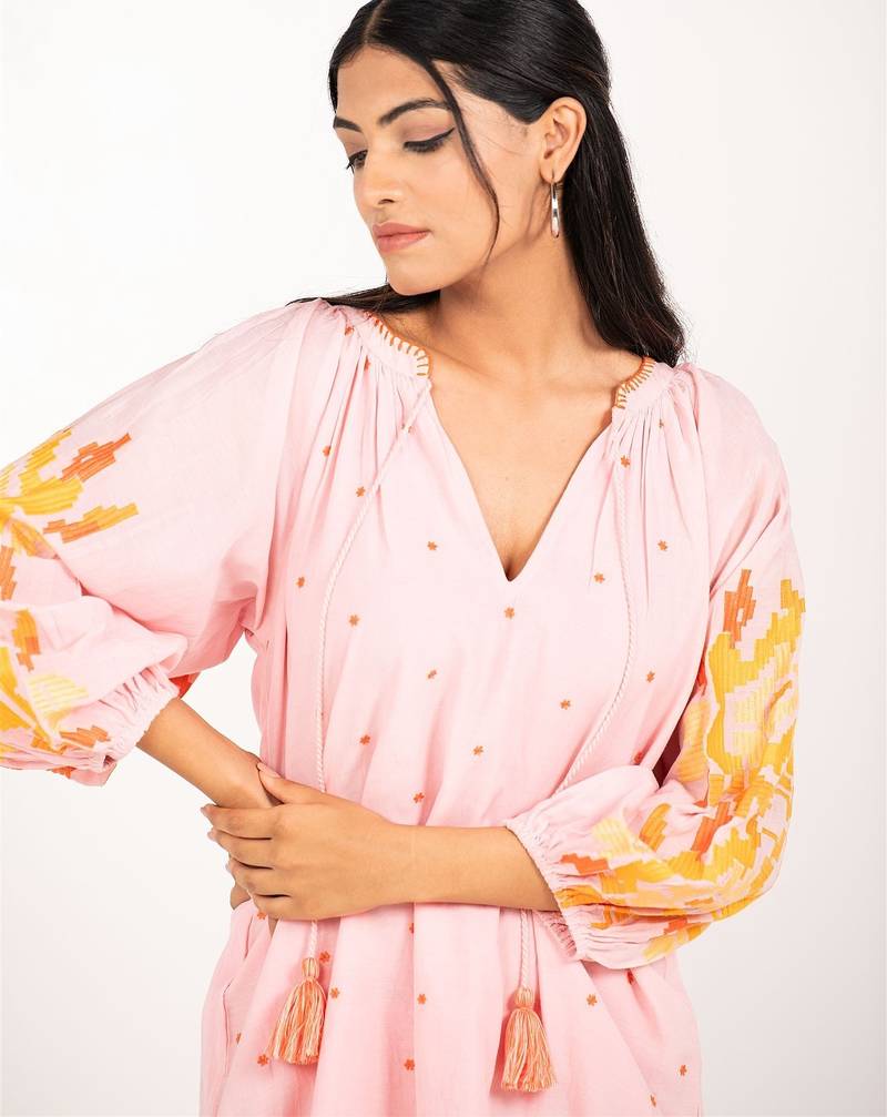 Phuket dress light pink embroidered pure cotton mini dress