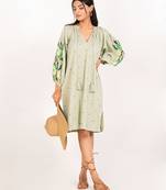 Zanzibar dress green embroidered linen mini dress