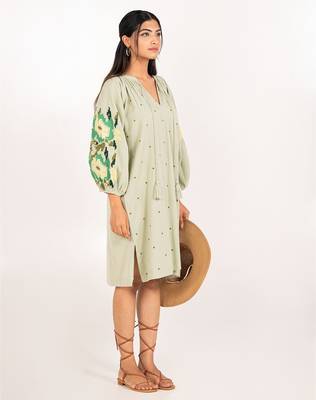 Zanzibar dress green embroidered linen mini dress 2